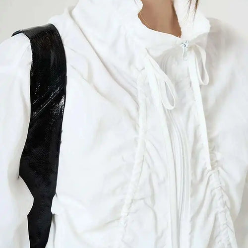 Load image into Gallery viewer, Green Drawstring Big Size Short Jacket New Stand Collar Long Sleeve Women Coat Fashion Tide Spring Autumn 2025 1DH9497
