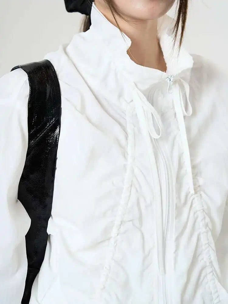 Green Drawstring Big Size Short Jacket New Stand Collar Long Sleeve Women Coat Fashion Tide Spring Autumn 2025 1DH9497