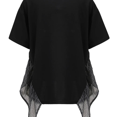 Load image into Gallery viewer, Women Black Irregular Spliced Big Size Casual T-shirt New Round Neck Short Sleeve Fashion Tide Spring Summer 2025 CPG1356
