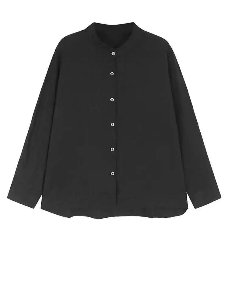 Women Apricot Big Size Elegant PlainBlouse New Stand Collar Long Sleeve Shirt Fashion Tide Spring Autumn 2025 1DH7173