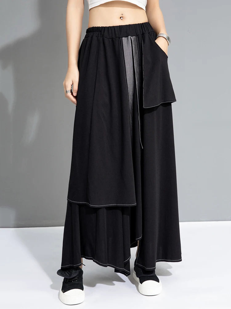 High Elastic Waist Black Irregular False Two Denim Half-body Skirt Women Fashion Tide New Spring Autumn 2025 1DJ0910