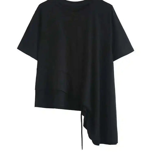 Load image into Gallery viewer, Women White Irregular Drawstring Big Size T-shirt New Round Neck Short Sleeve Fashion Tide Spring Summer 2025 1DE8924
