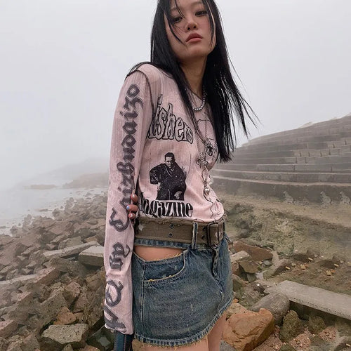 Load image into Gallery viewer, Y2k Aesthetics T-shirt Grunge Fairycore Harajuku Tshirt Japanese Cartoon Print Tee Shirts Korean Fashion Tops E-girl 00s
