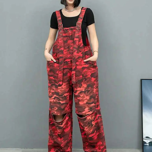 Load image into Gallery viewer, High Waist Red Camouflage Big Size Long Overalls Wide Leg Jeans New Women Trousers Fashion Tide Spring Autumn 2025 1DH9905
