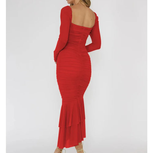 Load image into Gallery viewer, Fashion Mesh Patchwork Long Sleeved Dress Women's Double Fold Bandage Slim Fit Vesidos Elegant Party Evening Dress 2024
