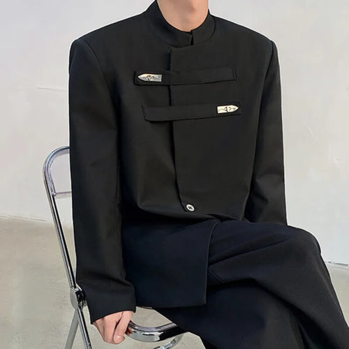 Load image into Gallery viewer, Men's Suit Jacket Stand Collar Solid Color Metal Buckle Design Loose Male Clothing Spring New Chinese Men Wear 9W1340
