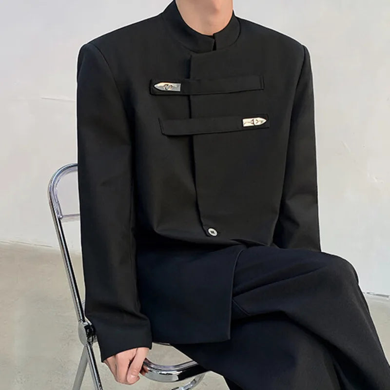 Men's Suit Jacket Stand Collar Solid Color Metal Buckle Design Loose Male Clothing Spring New Chinese Men Wear 9W1340