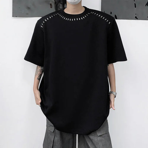 Load image into Gallery viewer, Summer Niche Design Men&#39;s Loose T-shirts Sequined Round Neck Short Sleeve Shoulder Pad Male Tees Chic 9C6293
