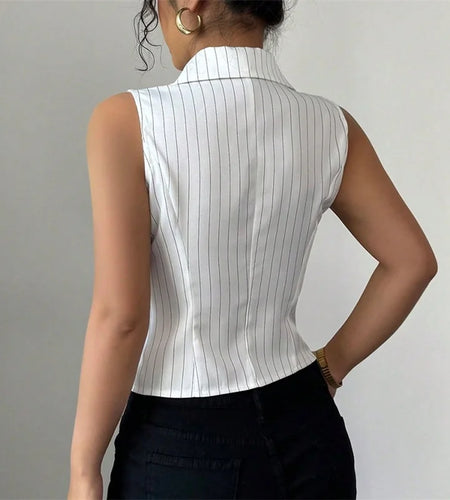 y2k Waistcoat Vest 2000s Women Summer Striped Single Breasted Sleeveless Tank Top Elegant Ladies Clothes Streetwear