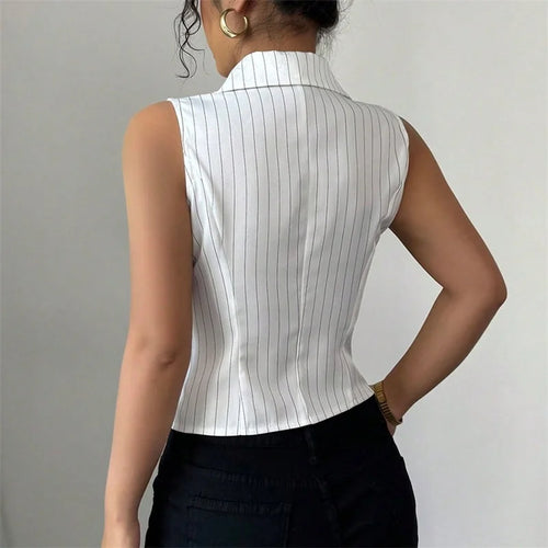 Load image into Gallery viewer, y2k Waistcoat Vest 2000s Women Summer Striped Single Breasted Sleeveless Tank Top Elegant Ladies Clothes Streetwear

