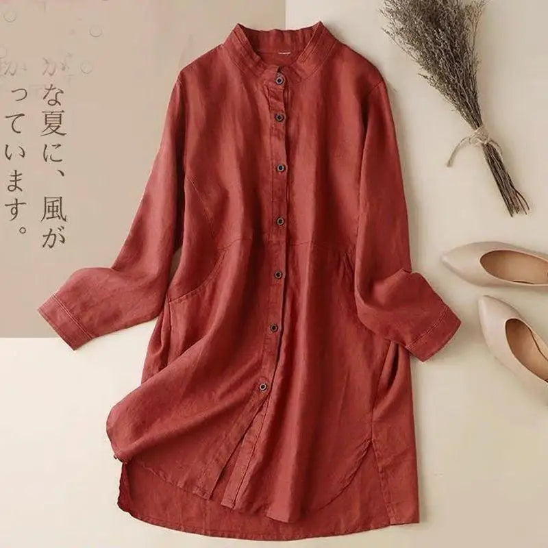 Blouses Women Casual Long Sleeved Pocket Shirt Women's Thin Jacket Lady Top Vintage Medium Long Loose Blouse Female Blusas New