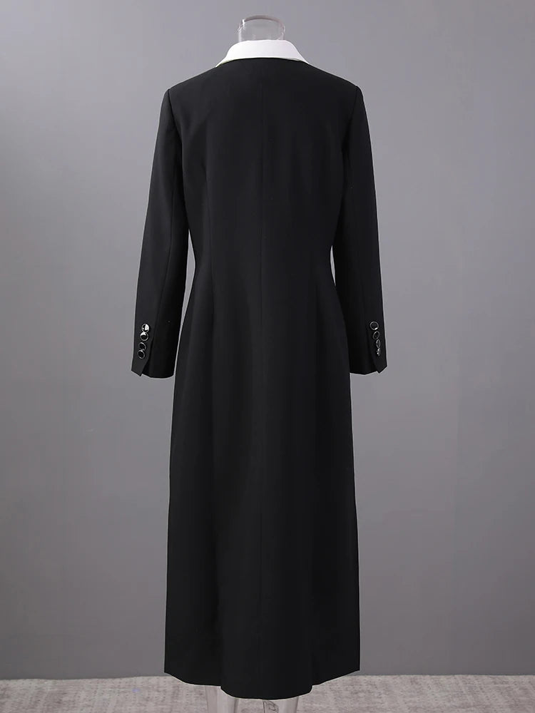 Women Color-block Double Breasted Long Elegant Blazer New Lapel Long Sleeve Jacket Fashion Spring Autumn 2025 7AB6826