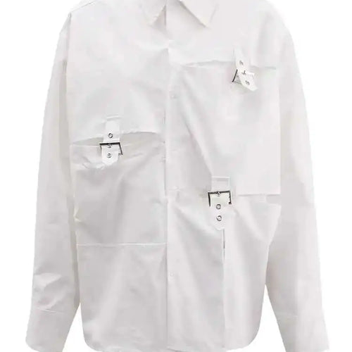 Load image into Gallery viewer, Women White Buckle Pocket Big Size Casual Blouse New Lapel Long Sleeve Shirt Fashion Tide Spring Autumn 2025 CPG1715
