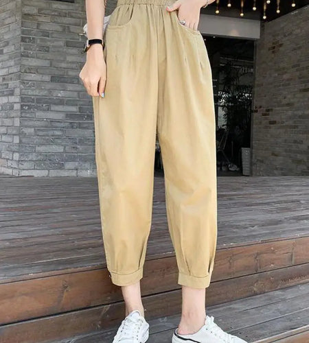 Korean Clothes Women Black High Waist Versatile Pleated Pants Khaki Baggy Oversized Size Ankle-length Haren Trousers Streetwear
