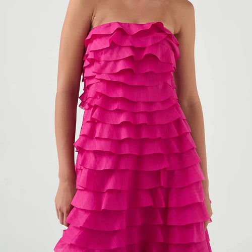 Load image into Gallery viewer, Solid Spliced Ruffles Loose Dresses For Women Strapless Sleeveless High Waist Temperament Dress Female Fashion New
