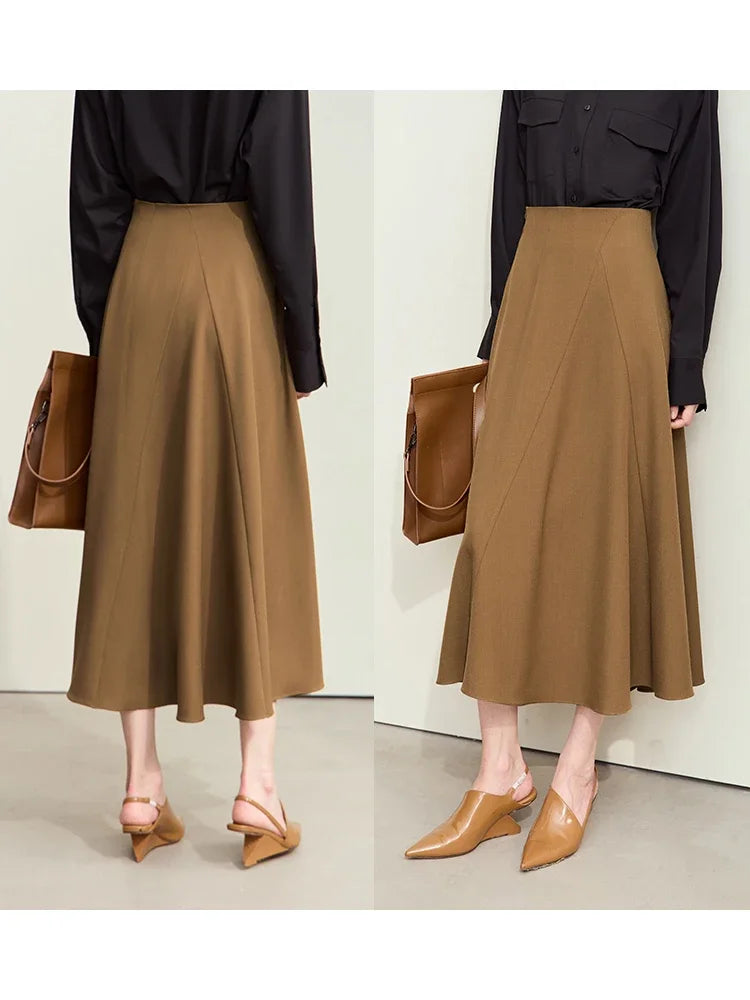 Amii Minimalism Skirts Woman 2024 Trend Autumn New Elegant Geometry Split Loose A-line Office Lady Midi Retro Skirt 12443032