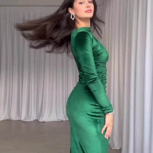 Load image into Gallery viewer, Elegant Long Sleeved Velvet Dress For Women Noble Velvet Slim Sexy Slit Irregular Dress Long Dress Party Evening Dress
