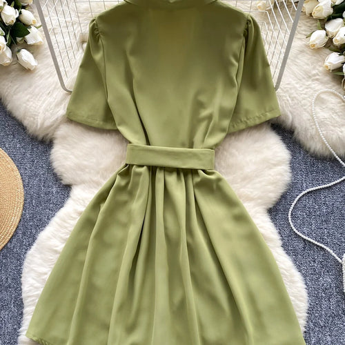 Load image into Gallery viewer, Women Black Single Breasted Temperament Blazer Dress 2024 Summer Clothing Green Elegant Office Short Sleeve Pleated Mini Dresses
