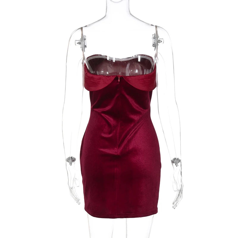 Velvet Off-shoulder Strapless Sexy Mini Dress For Women Robe Fashion Backless Sleeveless Club Party Dress Elegant