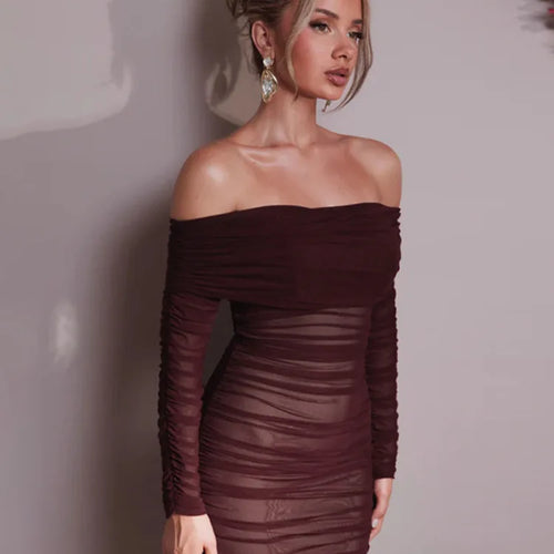 Load image into Gallery viewer, Off-shoulder Long Sleeve Sexy Maxi Dress For Women Autumn New Strapless Backless Bodycon Ruched Party Long Dress
