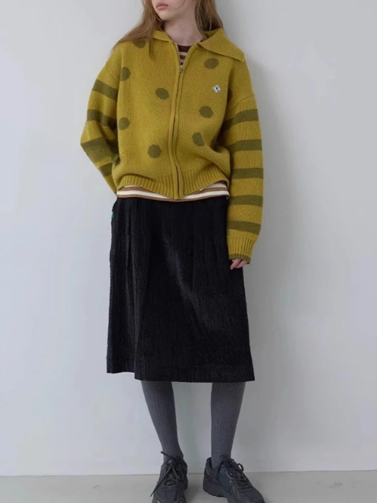 Casual Sueter Mujer Knitted Sweater Coats Women Autumn Winter Clothing Pull Femme Fashion Vintage Striped Zipper Cardigan Tops