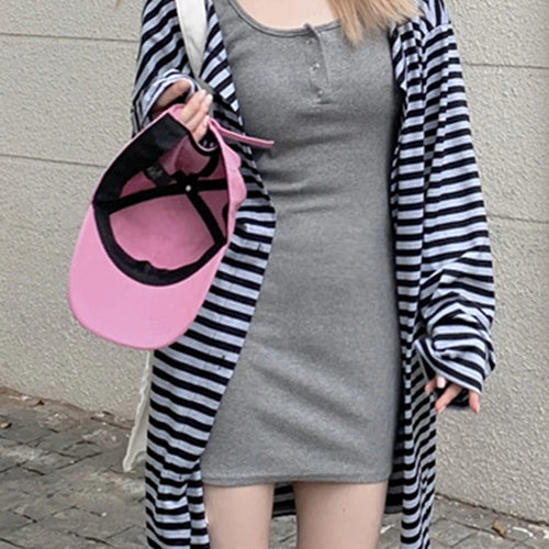 Load image into Gallery viewer, Office Lady Summer Knitted Pure Color Women&#39;s Dresses Korean Style O-neck Sleeveless Slim Sexy Tight Hip Female Dress
