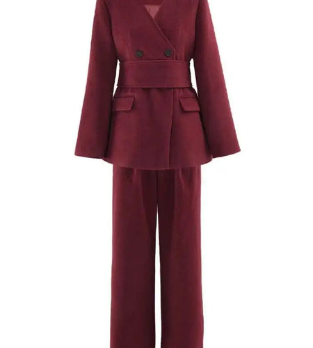Big Size Red Blazer Wide Leg Pants Two Piece Suit New V-Neck Long Sleeve Women Fashion Tide Spring Autumn 2025 LM0110803