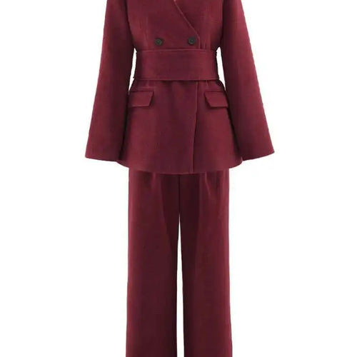 Load image into Gallery viewer, Big Size Red Blazer Wide Leg Pants Two Piece Suit New V-Neck Long Sleeve Women Fashion Tide Spring Autumn 2025 LM0110803
