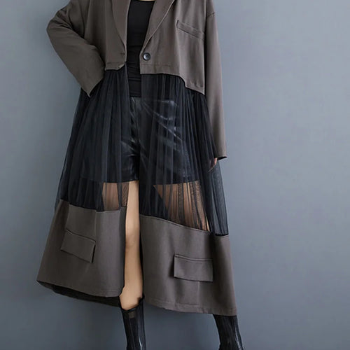 Load image into Gallery viewer, Black Mesh Perspective Big Size Long Jacket New Lapel Long Sleeve Women Coat Fashion Tide Spring Autumn 2025 1DJ0333
