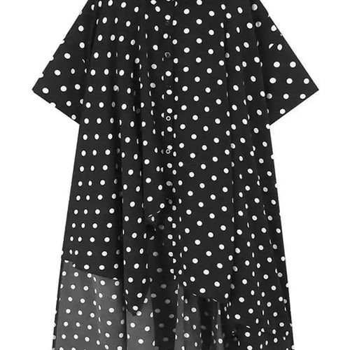 Load image into Gallery viewer, Women Black Dot Printed Irregular Hem Big Size Blouse New Lapel Short Sleeve Shirt Fashion Tide Spring Summer 2025 1DH6310
