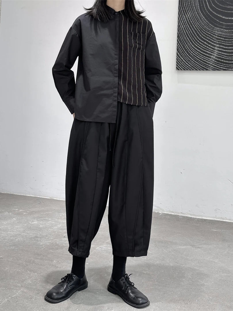 Women Striped Irregular Big Size Blouse New Lapel Long Sleeve Loose Fit Shirt Fashion Tide Spring Autumn 2025 1DF7105