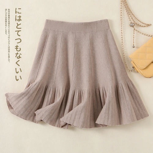 Load image into Gallery viewer, Korean Fashion Autumn Winter Warm Women Solid Knitted Short Skirt High Waist Ruffle Edge A-line Pleated Skirt 2024 New Versatile
