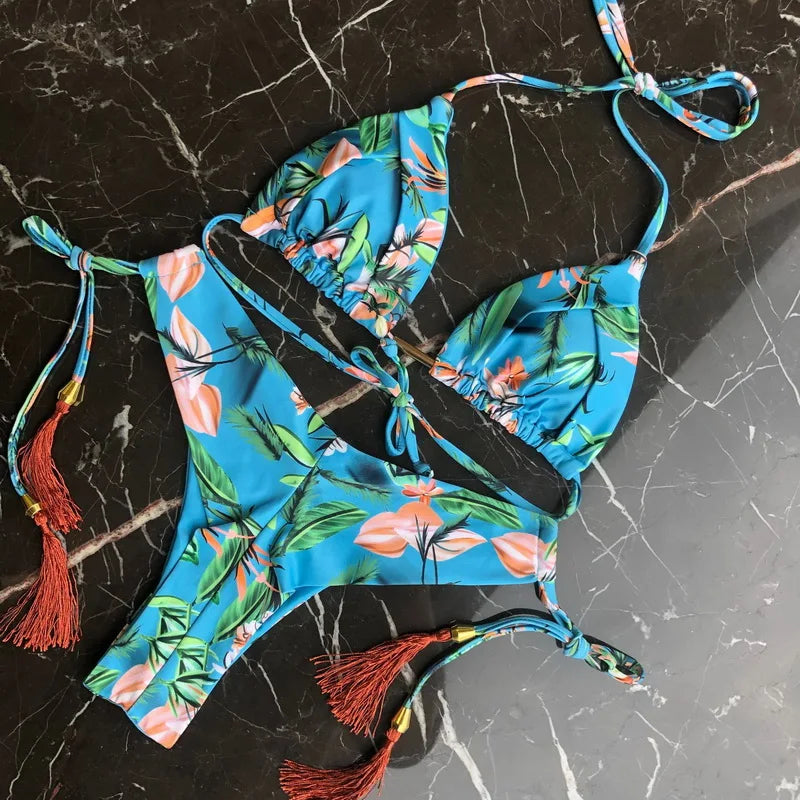 Bikini 2024 New 16 Colors Summer Micro Bikini Halter Bathing Suit Mini Brazilian Swimsuit Thong Swimwear Set Push Up Biquini