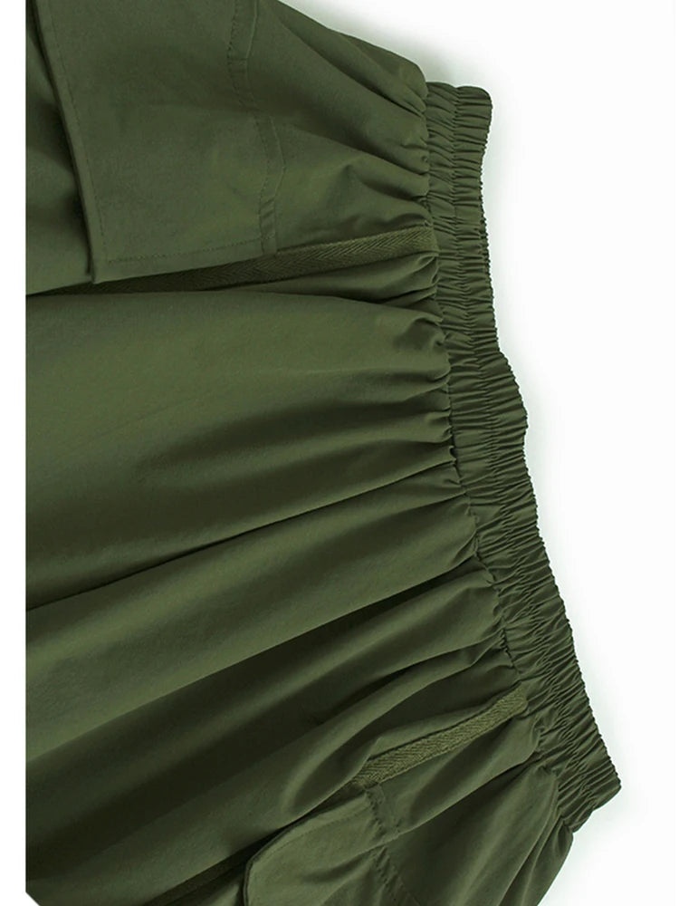 High Elastic Waist Green Pockets Spliced Long Wide Leg Pants New Trousers Women Fashion Tide Spring Autumn 2025 1DJ1321