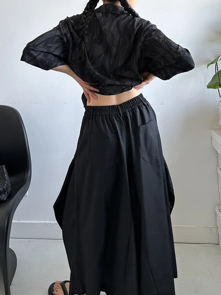 High Elastic Waist Black Irregular Bandage Shaped Wide Leg Pants New Trousers Women Fashion Spring Autumn 2025 1DJ1234