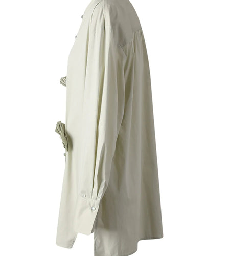 Women Light Green 3d Flower Big Size Blouse New Round Neck Long Sleeve Shirt Fashion Tide Spring Autumn 2025 CPG3308