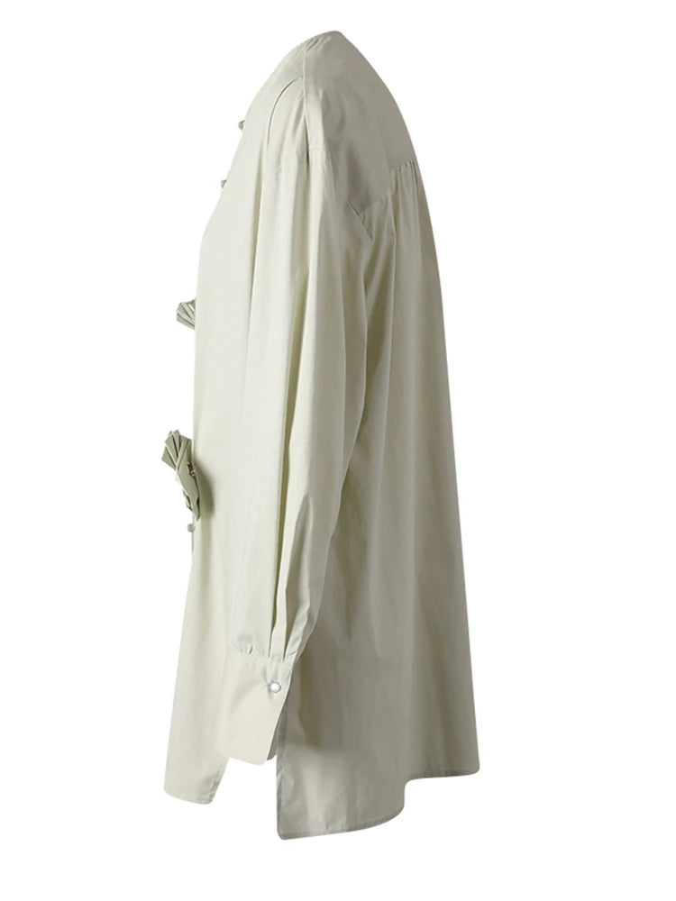 Women Light Green 3d Flower Big Size Blouse New Round Neck Long Sleeve Shirt Fashion Tide Spring Autumn 2025 CPG3308