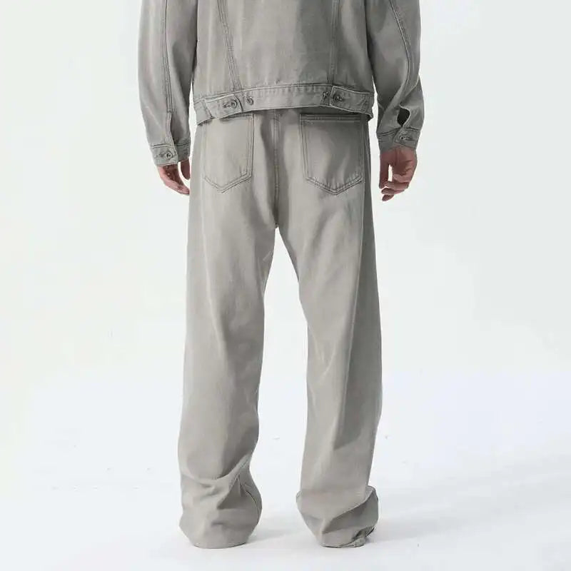 Men Denim Set Spring New Trend Casual Loose Lapel Single Breasted Jacket Wide Leg Pants Male Two-piece Suit 9C5444