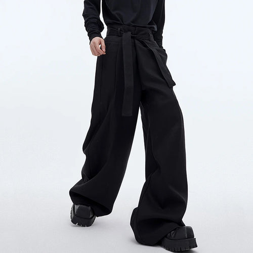 Load image into Gallery viewer, High Waist Lace-up Male Causal Suit Pants Niche Design Solid Color Men&#39;s Wide Leg Trousers Personality New Spring 9C4012
