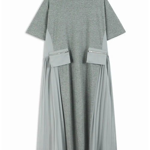 Load image into Gallery viewer, Women Black Pocket Pleated Big Size Midi Casual Dress New Round Neck Short Sleeve Fashion Tide Spring Summer 2025 1DJ0137
