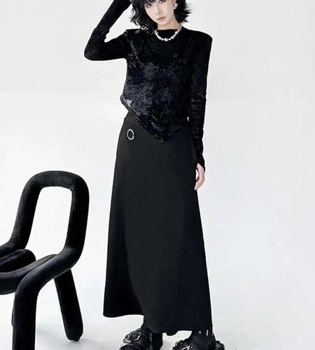 High Elastic Waist Black Metal Circle Irregular Wide Leg Pants New Trousers Women Fashion Tide Spring Autumn 2025 1DJ0262