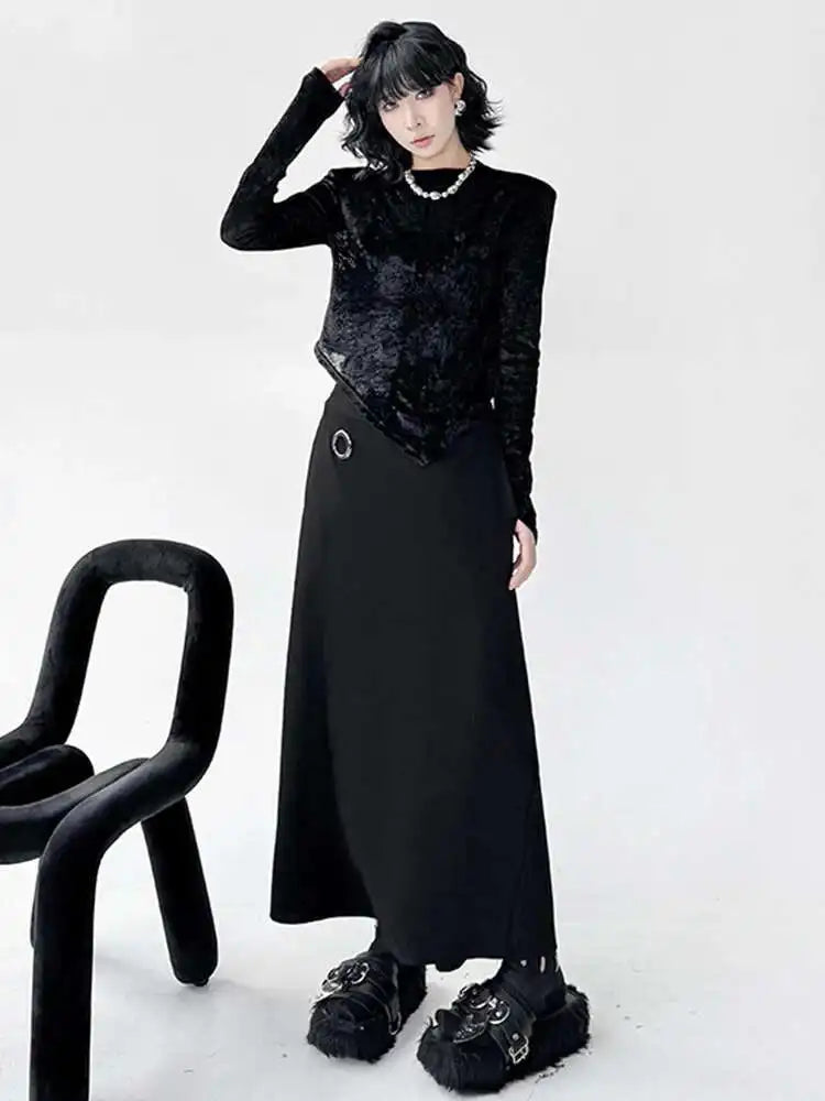 High Elastic Waist Black Metal Circle Irregular Wide Leg Pants New Trousers Women Fashion Tide Spring Autumn 2025 1DJ0262