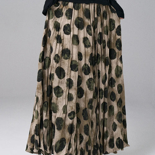 Load image into Gallery viewer, High Elastic Waist Green Dot Printed Vintage A-line Half-body Skirt Women Fashion Tide New Spring Autumn 2025 1DJ0380
