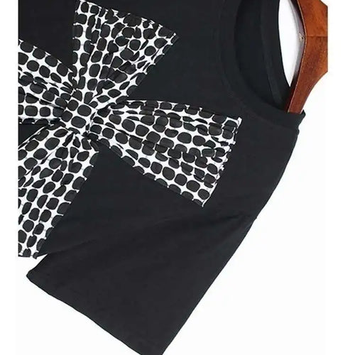 Load image into Gallery viewer, Women Black Plaid Bow Big Size Casual T-shirt New Round Neck Short Sleeve Fashion Tide Spring Summer 2025 1DE9057
