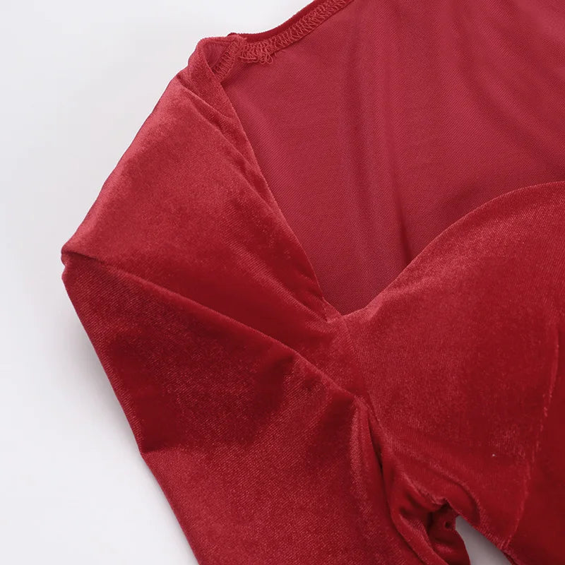 Velvet Long Sleeve Sexy Mini Dress For Women Autumn Winter New Square Collar Bodycon Ruched Club Party Dress Elegant