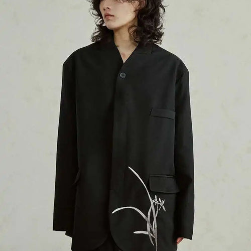 Load image into Gallery viewer, Women Black Embroidery Vintage Big Size Blazer New Stand Collar Long Sleeve Jacket Fashion Tide Spring Autumn 2025 1DH4322
