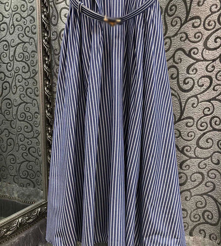 Hit Color Spliced Diamonds Dresses For Women Lapel Short Sleeve High Waist Temperament Long Dress Female Fashion