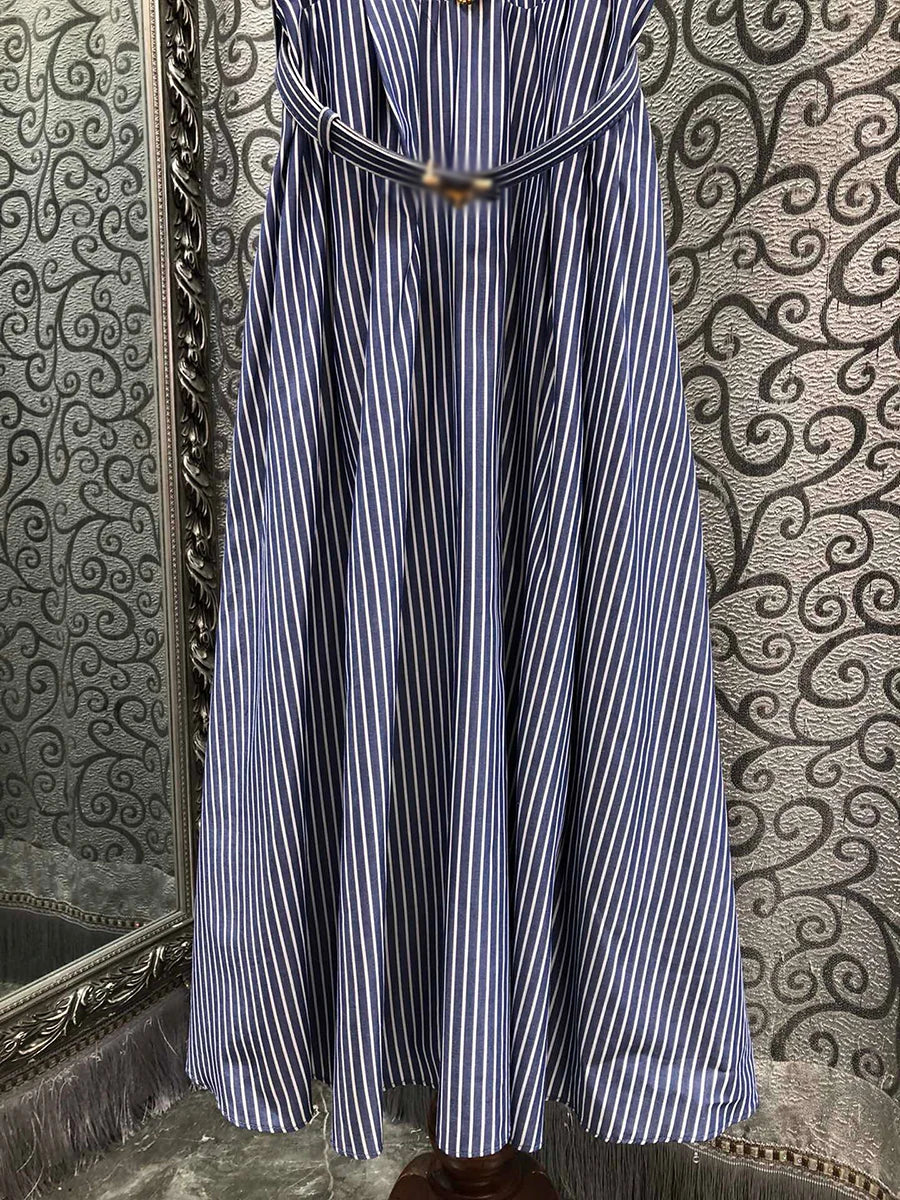 Hit Color Spliced Diamonds Dresses For Women Lapel Short Sleeve High Waist Temperament Long Dress Female Fashion