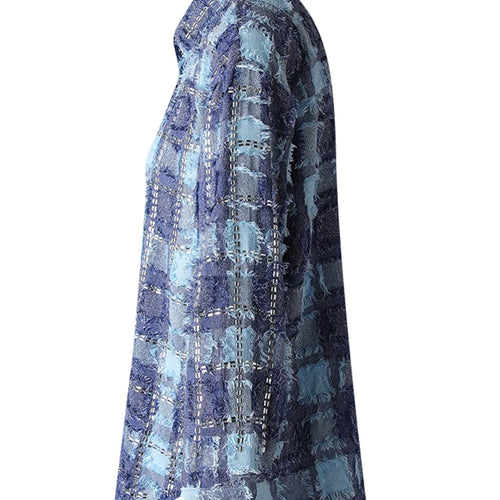 Load image into Gallery viewer, Women Blue Plaid Rhinestones Burr Big Size Blouse New Lapel Long Sleeve Shirt Fashion Tide Spring Autumn 2025 29L6766
