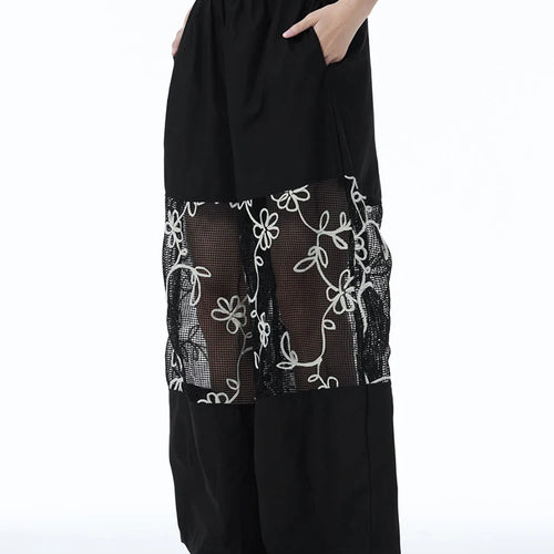 Load image into Gallery viewer, High Elastic Waist Black Grid Hollow Out Thin Wide Leg Pants New Trousers Women Fashion Tide Spring Autumn 2025 1DJ1246
